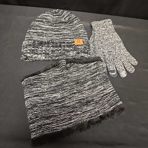 3 Pc Adult Unisex Beanie Gloves Neck Warmer Set Warm Knit Touchscreen Fingertips - Picture 1 of 9